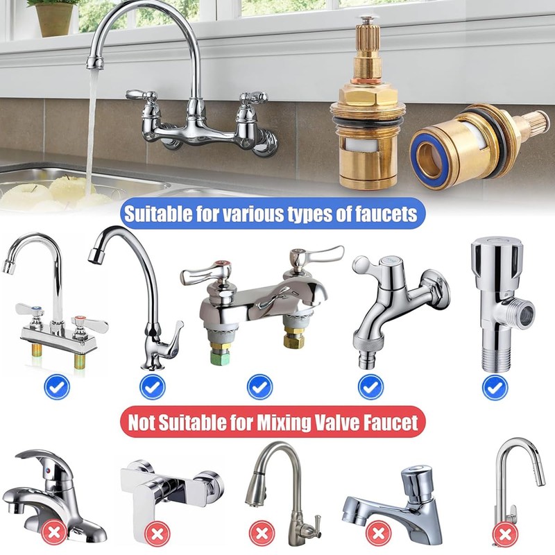 Wolfride 2Pcs Faucet Cartridge Replacement, 20 Teeth G1/2" Brass Ceramic