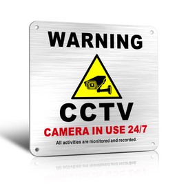 TAKULA Pre-drilled CCTV In Operation Sign - 15 * 15cm Aluminium Brushed Metal cctv Sign - 24 HR CCTV Sign Outdoor Waterproof, UV Resistant, Durable | Pack of 1