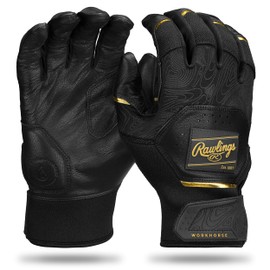 Rawlings | Adult Workhorse Baseball Batting Gloves | Black/Gold | LRG