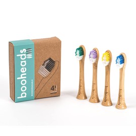booheads - Cabezales de cepillo de dientes eléctrico de bambú | biodegradables, sostenibles y ecológicos | Cerdas medianas | Paquete de 4