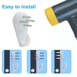 Rierdge 60 Pcs Non-Marking Hooks, Removable Hard Wall Hanging Hook Plastic Hardwall Hanger for Hanging Picture, Photo, Frame, White (30*15mm)