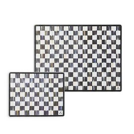 MACKENZIE-CHILDS Set of 2 Tempered Glass Cutting Boards, Countertop Cutting Boards, Pink-and-White Rosy Check