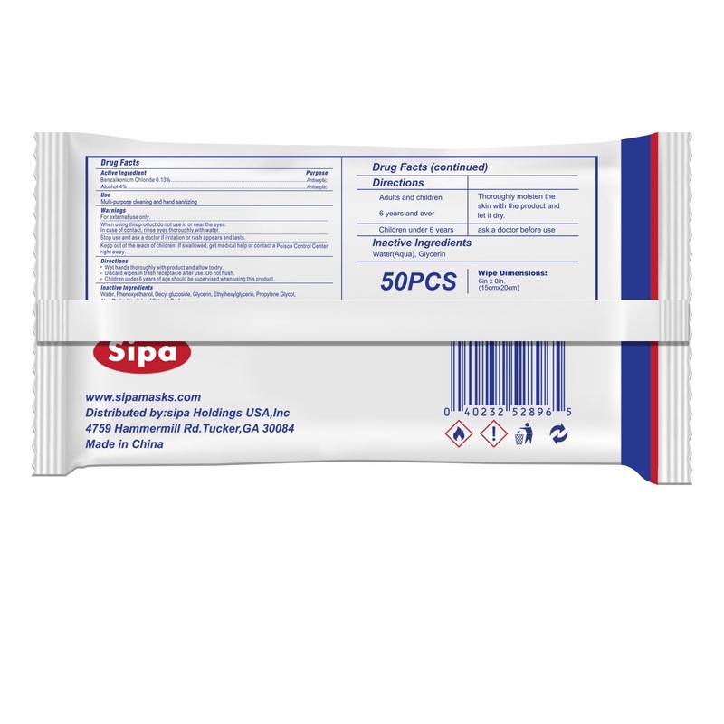 SIPA SIPA Hand Sanitizing Wipes 50 WIPES Bag, Clean-to-go, Travel