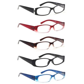 5 Pack Spring Hinge Reading Glasses Rectangular Fashion Quality Readers for Men and Women (5 Pack Mix, 2.00)