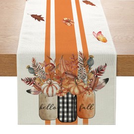 ZCHOMI Hello Fall Pumpkin Leaves Floral Vases Table Runner 13x72 Inch Seasonal Autumn Harvest Thanksgiving Kitchen Dinning Table Decoration for Home Party Decor
