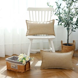 LIGICKY Set of 2 Neutral Linen Lumbar Pillow Covers 12x20 Inch Light Tan Decorative Rectangle Throw Pillow Covers for Living Room Couch Bed Sofa Rustic Farmhouse Boho Home Decor