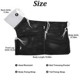 Catcan Cat Bathing Bag, Breathable Mesh Cat Shower Bag Anti Scratch Adjustable Cat Grooming Bag for Nail Trimming, Bathing Polyester Soft Cat Washing Bag (White- Black)