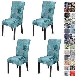 JOTOM Stretch Modern Dining Chair Covers Chair Protector Removable Soft Spandex Dining Chair Slipcovers for Hotel Party Wedding Dining Room Kitchen (Leaf A, Pack of 4)