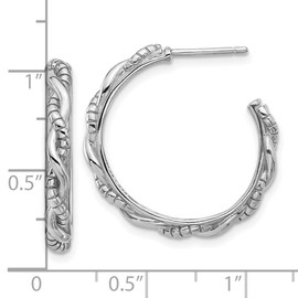3.40mm 925 Sterling Silver Rhodium Plated Textured Twisted Post Hoop Earrings 25.3x25mm Wide 3.4mm Thick-Hoop Earring for Women