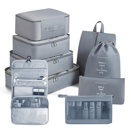 Organizador de Viaje para Maletas - Set de 9 Bolsas Organizadoras de Viaje - Organizador de Equipaje Impermeable para Ropa, Ropa Interior, Cosméticos, Accesorios, Zapatos (01 Gris)