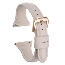 HARFINGTON Genuine Leather Watch Band 20mm Quick Release Elegant Slim Thin Top Grain Replacement Wristband Strap for Ladies/Children Watch & Smartwatch, White/Rose Golden Tone