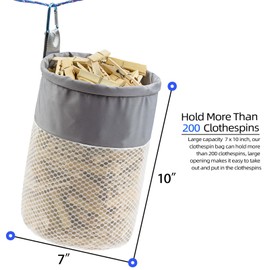 KOOZTI Mesh Clothespin Bag Holder Outside, Multiple Hanging Methods Clothes Pin Bag with Drawstring Closure, Ventilation and Moisture Resistance, Large-Capacity Clothespin Storage Organizer with Hooks