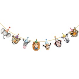 Animals Birthday Banner for Kids,Jungle Zoo Theme Garland Birthday Party Supplies,Children Jungle Themed Decorations Woodland Safari Animal Banner for Boys Girls Baby Shower Party