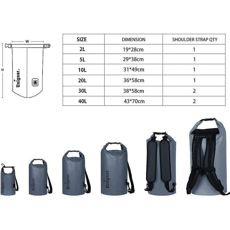 Unigear - Bolsa seca impermeable, flotante y ligera para kayak,