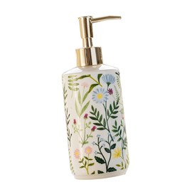 Sosoport Ceramic Flower Printing Lotion Dispenser Stylish Pump Bottle for Bathroom Kitchen Portable Soap Container for Shampoo Shower Gel Decor