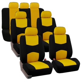 FH Group Flat Cloth Full Set Car Seat Covers Three Row 7 Passenger Set - Universal Fit for Cars, Trucks & SUVs (Yellow) FB050217