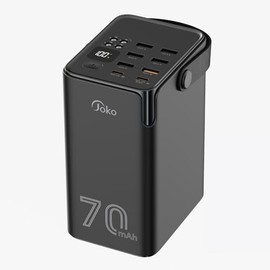JOKO Banco de Potencia de 70.000mAh de Alta Capacidad 20W PD 3.0 Carga Rápida 22.5W Max Banco de Energía Grande, 7 Salidas 2 Entradas, Pantalla LED,  
