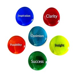 Lifeforce Glass Focus Stones, 6 Inspiring, Encouraging and Motivating Single Words Imprinted on Glass Stones, Inc. Set V.
