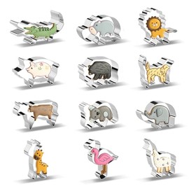 Cortadores de galletas de animales, juego de 12 cortadores de galletas con león, jirafa, hipopótamo, panda, koala, elefante, perro, cocodrilo, flamenco, etc. (Caja de regalo)