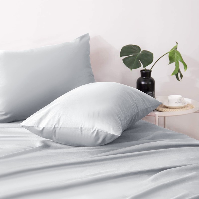 Hafaa Silver Pillowcases 2 Pack Brushed Microfiber Plain Pillow Cases