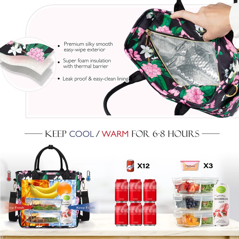 GLORIEROO® ️ デラックスランチバッグ レディース - 漏れ防止 断熱ランチボックス 女性用 濡れ防止 マルチポケット