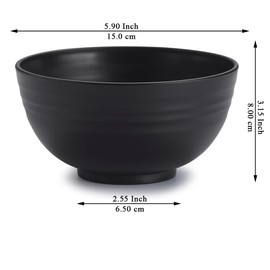 Berglander Black Plastic Bowls Set of 12 Pieces 25oz, Reusable and Sturdy Ramen Bowl, Soup Bowls, Cereal Bowl for Adult, Kids, Home, Restaurant, Garden, Picnic, Camping, Poolside, Outdoor