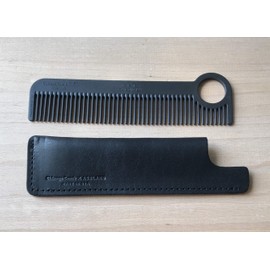 Chicago Comb Model 1 Carbon Fiber + Black Horween leather sheath, pocket and travel comb, Made in USA