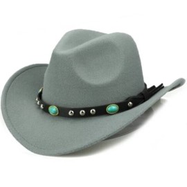 Syrios Gifts Gray Western Cowboy, Cowgirl Hat, Turquoise, Men Women Retro Wide Brim