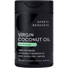 Sports Research Extra Virgin Organic Coconut Oil Capsules | The Only Vegan Certified, Non-GMO Project Verified Coconut Capsule Available (120 Plant Gels)