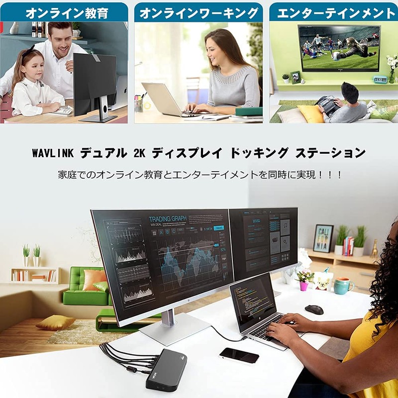 WAVLINK USB 3.0 Multifunctional Docking Station, 2K, 2048x1152, DVI/HDMI, 2