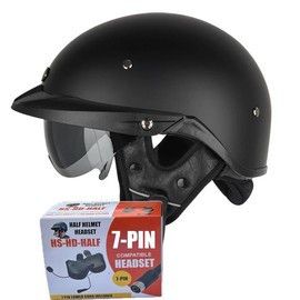 Soman H6 Half Helmet with Harley Compatible 7-Pin Headset Matte Black 2XLarge