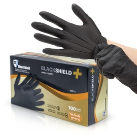 Disposable Black Nitrile Gloves, 100 Gloves, Medium, Cleanshield+, Disposable Work Gloves, 6 MIL Premium Dexterity & Quality, Powder-Free, Latex-Free, Black, M