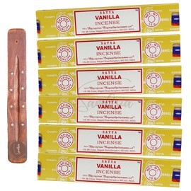Satya Nag Champa Vanilla Incense Sticks | x6 pack | with SAMASIA incense sticks holder | Used for Aromatherapy, Spa, Yoga, Weddings, Meditation, Healing, Positivity and Relaxation