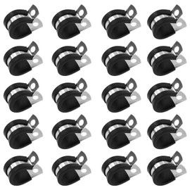 Bonsicoky 20Pcs 5/8 Inch Stainless Steel Cable Clamps, Rubber Cushioned Insulated Pipe Clamp R-type Metal Wire Clamp for Tube, Hose
