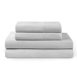 YNM 100% Bamboo Sheet Set - Cooling and Silky-soft 400TC Bamboo Fabric, 4-Piece Set Includes Flat Sheet, Super Deep Pocket Fitted Sheet, and 2 Pillowcases - California King, Light Grey.