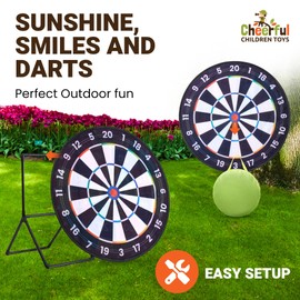 Cheerful Children Toys 73cm XL Large Kids Dart Board Set, Double-Sided Velcro Dart Board for Kids with Sturdy Stand, 12 Sticky Balls & 6 Darts, Fun Indoor & Outdoor Games for Ages 4-8 (Traditional)