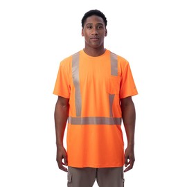 Arctic Cool Men's Crew Neck Instant Cooling ANSI Class 2 Reflective Safety Pocket Workwear Shirt with Moisture Wicking and UPF 50+ Sun Protection, Safety Orange, L
