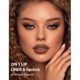 Jutqut 2-in-1 Lip Liner and Lipstick Lip Combo Set, Matte Nude Dark Brown Red Lip Liners, High Pigmented Long Lasting Waterproof Smudge Proof Crayon Makeup 01#