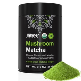 Inner Elevate Mushroom Matcha - Organic, Ceremonial-Grade Matcha Powder with 4 Superfood Mushrooms - Adaptogenic Mushroom Tea Drink with Lion's Mane, Cordyceps, Turkey Tail, Reishi (30 Servings)