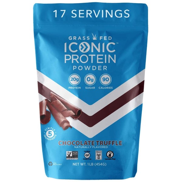 Iconic Protein Powder, Chocolate Truffle, 1 Lb (17 Serving) | Sugar Free, Low Carb Protein Shake | 20g Grass Fed Whey Protein & Casein | Lactose Free, Gluten Free, Kosher, Non-GMO | Keto Friendly