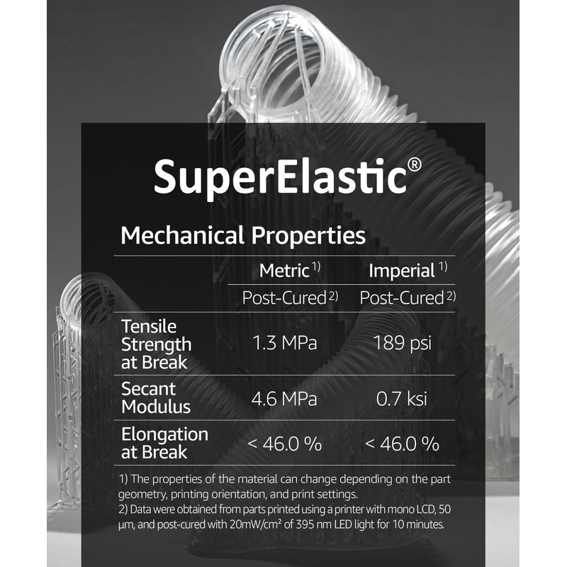 SuperElastic Resina para impresora 3D, suavidad 60 A que simula