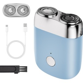 Psycat Mini Dual-Head Electric Shaver, Dual Head Shaver, 2025 Upgrade, Portable, Washable, Rechargeable, Blue