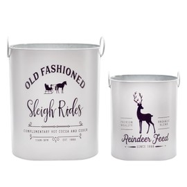 AuldHome Christmas Greenery Buckets (Set of 2), Large/Small Black & White Holiday Farmhouse Style Metal Pails