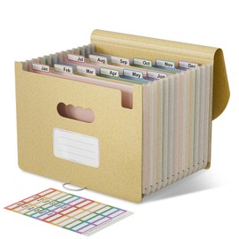 EcoStash Accordion File Organiser, 12 Pockets Wheat Straw Expanding File Folders, Monthly Filling Document Organiser, BPA Free, Return to Nature, Healthy Living, A4/Letter Size - Wheat Yellow
