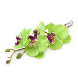 2PCS Hawaiian Orchid Flower Hair Clips Flowers Alligator Clips Hairpins Holiday Travel Wedding Decoration Hair Accessories For Women Lady Bridal (White Green)