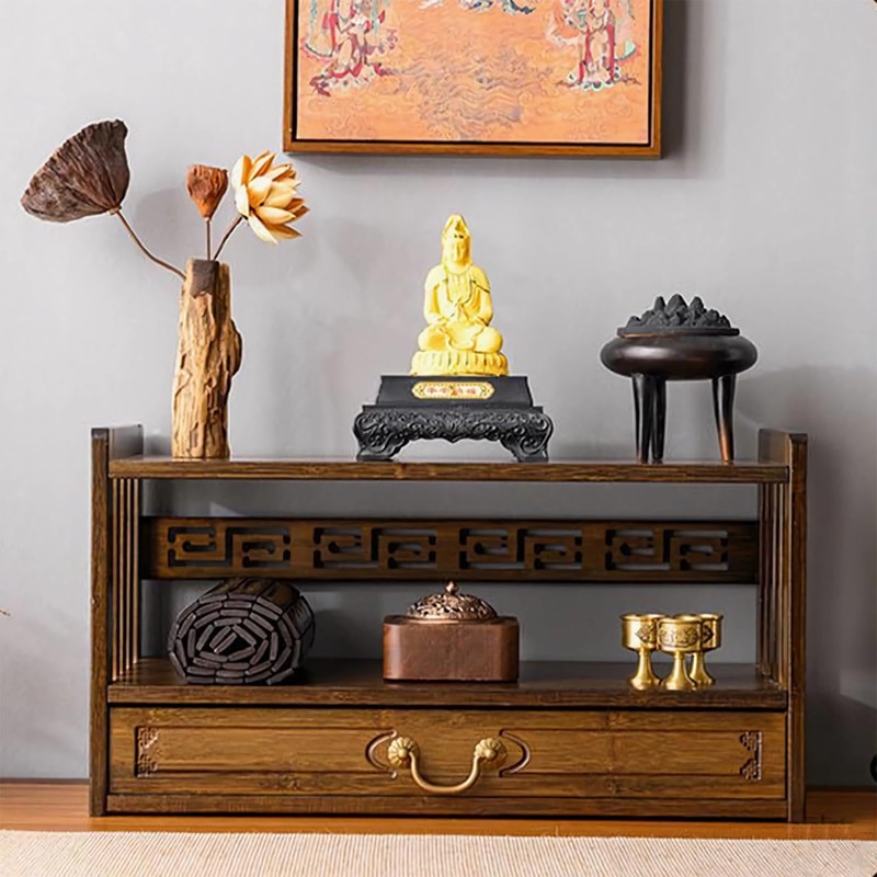 BIRDFBA Floor Table, Altar Low 2-Tier Meditation Table with Drawers