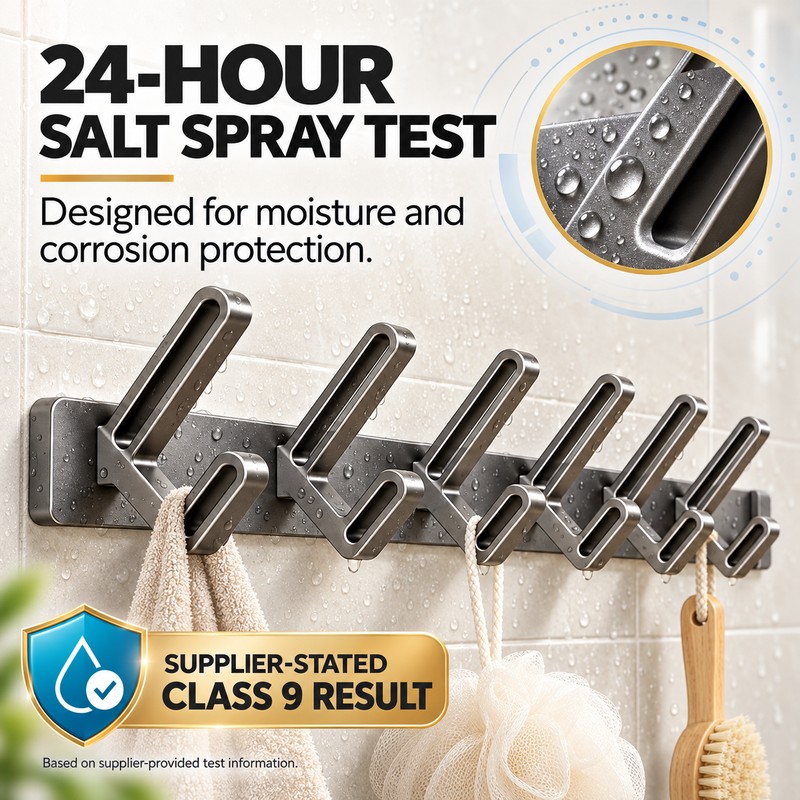No-Drill Aluminum Wall Hooks for Clothes & Towels – 6-Hook