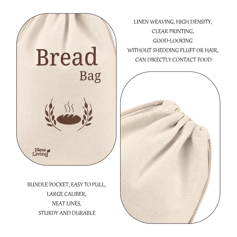 2 Piece Bread Bags, Drawstring Bags, Food Storage Bags, Portable