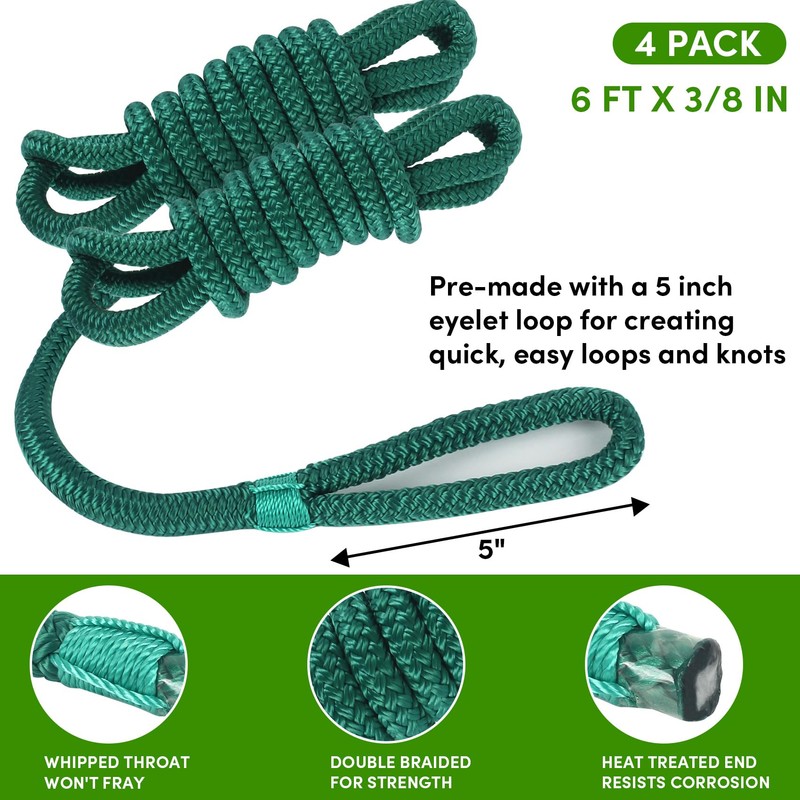 Fender Lines, 3/8'' x 6' Boat Fender Lines with Loop,