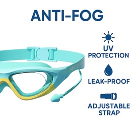 Swimming Goggles with Ear Plugs, Anti-Fog Lenses, Mint Green and Yellow, Adjustable Head Strap (yellow green)